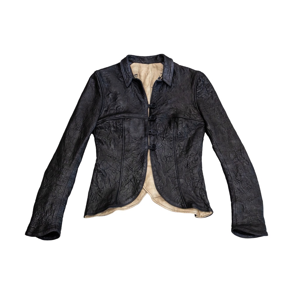 Duarte Jeans Black Textured Leather Jacket‎ Tulip Blazer Size S Made in USA